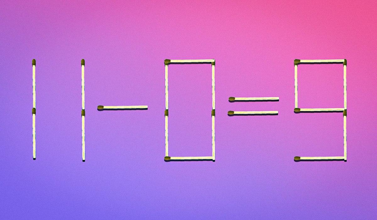 Aby byla rovnice správná, je třeba vzít levou horní sirku z čísla 9 a přiložit ji doprostřed čísla 0. Tím se číslo 9 změní na 3 a číslo 0 na 8. Tím dostaneme správnou rovnici: 11 - 8 = 3. Moje koláž